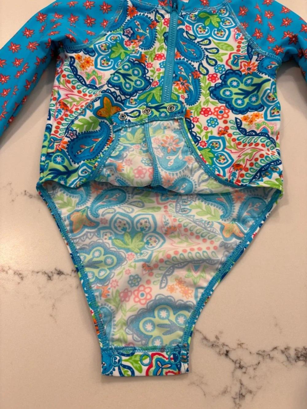 18-Mo Tommy Bahama Paisley Long-Sleeve Turquoise Rash Guard One Piece Swimwuit